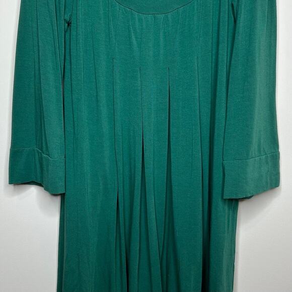 Splendid Green Pleated Babydoll Trapeze Dress Size M Pima Cotton Modal Tunic - Picture 3 of 9